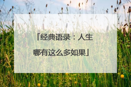 经典语录:人生哪有这么多如果