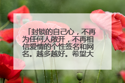 封锁的自己心,不再为任何人敞开,不再相信爱情的个性签名和网名。越多越好。希望大家帮帮我~谢谢