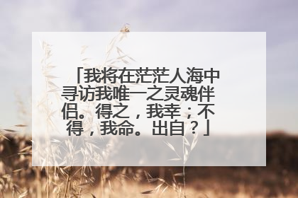 我将在茫茫人海中寻访我唯一之灵魂伴侣。得之,我幸;不得,我命。出自?
