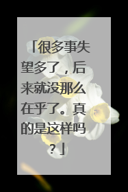 很多事失望多了，后来就没那么在乎了。真的是这样吗？