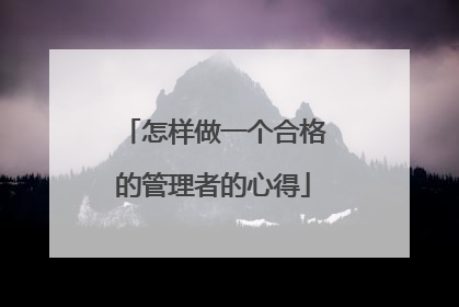 怎样做一个合格的管理者的心得