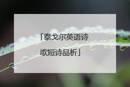 泰戈尔英语诗歌短诗品析